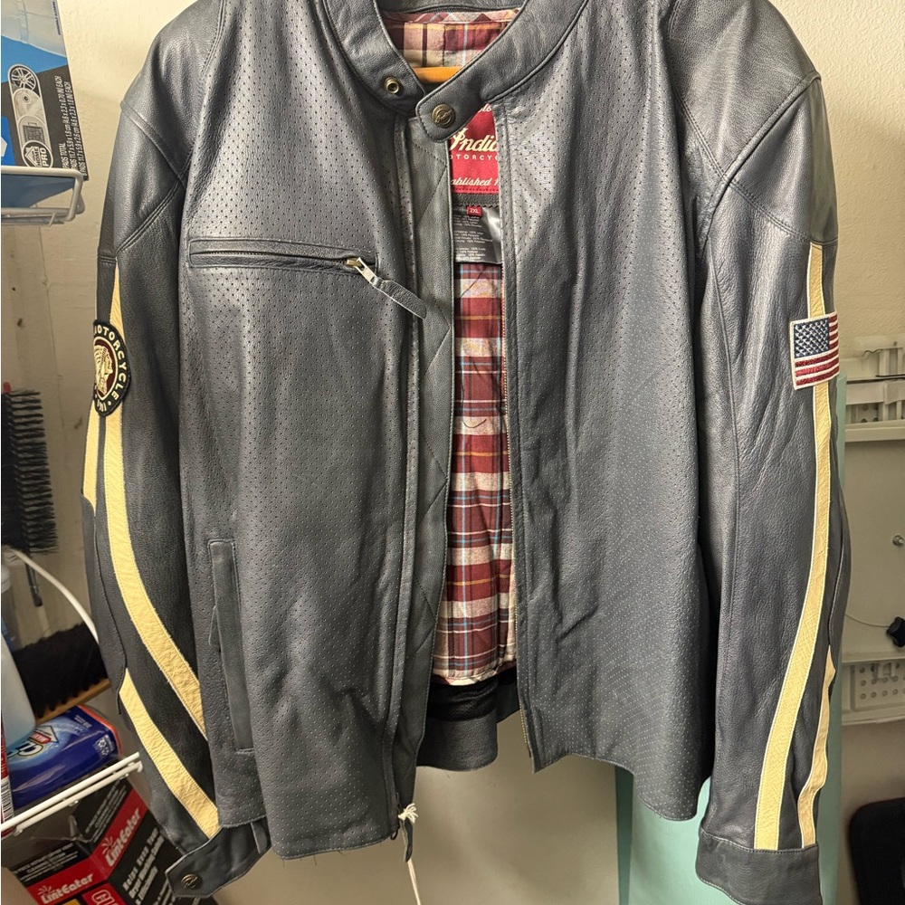Men's Black Leather Jacket with Yellow Stripes